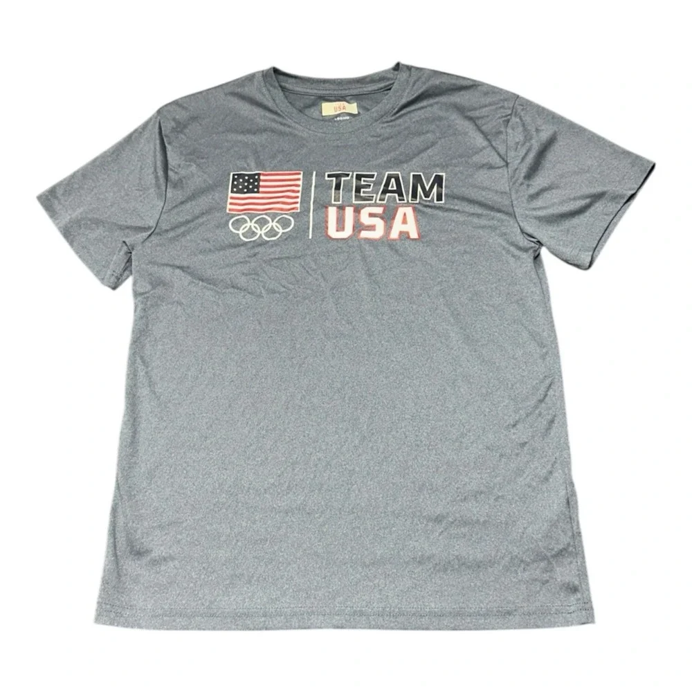 Team USA  Olympics Boys Size L 14/16 Short Sleeve Polyester T-Shirt Blue Heather